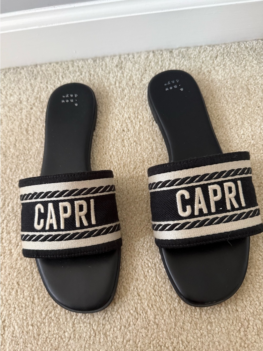 Black and White Slide Capri Sandals